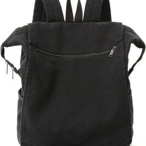 Color Block Canvas Backpack for Men Women, Lightweight Casual Daypack with Contrast Color Design, Wide Opening Shoulder Bag for Travel Work Daily Commute