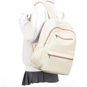 Lightweight School Backpack for Women Men, Multi Pocket Backpack for College Students, Waterproof Middle School Bags, Simple Bookbag for Teens Girls Boys, Beige