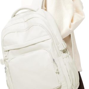 Simple Backpack for School Waterproof Backpack for Women Men Cute Casual Daypacks Lightweight Backpacks High School Bookbag for Teens Girls Boys(Beige)