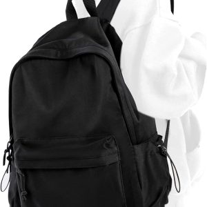 Black School Backpack for Girls Women Waterproof High School Book Bag Cute Backpack for Men Teens Boys, Lightweight Simple Middle School Back Pack Daypack