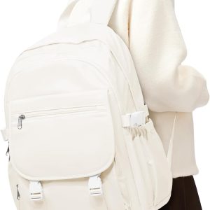 Lightweight Waterproof Backpack for Women Men Large Capacity College School Bag with Luggage Straps Multiple Pockets Durable High School Bookbag, Casual Daypacks for Students Girls Boys(Beige)