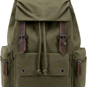 Retro Canvas & Leather Laptop Backpack, 15.6 Inch Durable Unisex Bag for Hiking, Work & Travel, Water Resistant Daypack