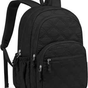 Travel Backpack for Women Bag: Quilted 15.6 Inch Laptop Backpacks College School Bookbag Lightweight Casual Daypack Water Resistant Comter Backpacks for Girls Students Teacher Work Black