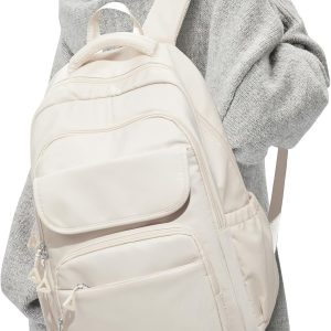 School Backpack for Women Men Cute Backpack for College Students Lightweight High School bag for Teens Girls Boys Waterproof Casual Daypacks Bookbag(Beige)