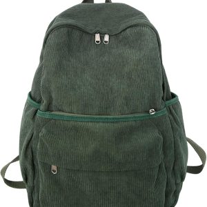 Aesthetic Backpack Cute Backpack Corduroy Backpack School Supplies Laptop Bag for Teens Girls Women Students Solid Color(Green)