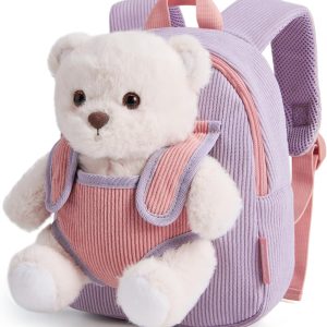 Toddler Backpack with Detachable Bear Doll Boys Girls 2-4 Birthday Gift Corduroy Toddler Plush Backpack for Daycare