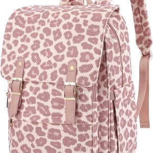 Corduroy Laptop Backpack for Women, Fits 15.6 Inch Comter Bag, College High School Bookbag Travel Daypack rse, Work Business Bags - Corduroy Leopard