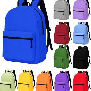 12 Pcs Backpacks 17” 2-Compartment Zippered for Adults Kids School Travel Donations Lightweight Outdoors (Assorted Colors, 12 Pack)