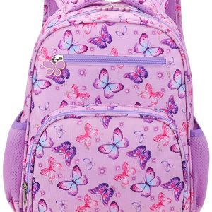 Kids Backpack for Girls - Girls Backpack 3-8 Ages Butterfly for Kids 15 Inch School Bookbag for Kindergarten Elementary School Bookbag for Girl 1st 2nd Grade