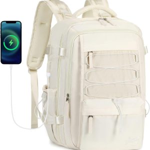 Travel Backpack for Women Men 15.6 Inch Laptop Backpacks with USB Port Carry on Bag Airline Approved Large College School Bookbags Waterproof Work Business Sport Rucksack Casual Daypack (White)