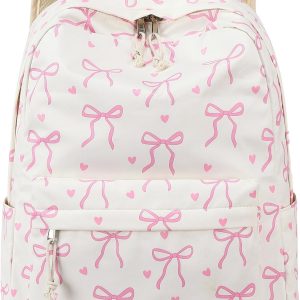 Backpack for Girls School Backpacks Bookbags for Elementary Middle School Women Laptop Backpacks (Bow tie Beige, L-17)