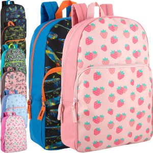 24 Pack of 17 Inch Printed Bulk Backpacks For Boys and Girls Wholesale Backpacks in Bulk for School Kids (Fun Mixed Unisex Pack)