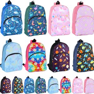 12 Pack School Backpack Bulk 15'', Assorted Printed Bookbags for Boys Girls, Donations Supplies (Fun)