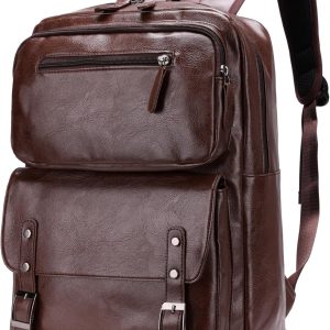 Casual Backpack，Men Women casual Leather laptop backpack，Daily commuter leather backpack，work bag (Brown)
