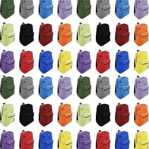 48 Pack Backpack, Bulk 17 inch Outdoor Travel Zippered Bags Bulk Pack School Children Adults Events (Assorted Colors)